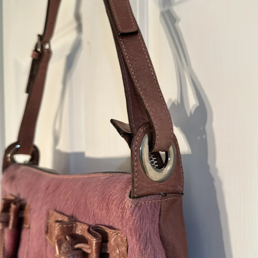 Italian Leather Mania Cowhide Handbag Dusty Pink Shoulder Bag Adj strap EUC - Picture 3 of 12